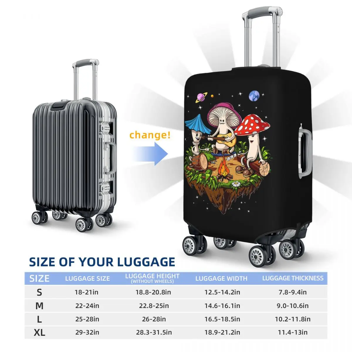 Hippie Magic Mushroom Suitcase Cover Protection Elastic Travel Luggage Protector Covers for 18-32 Inch