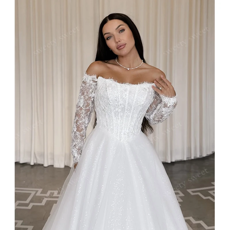 Elegant Wedding Dresses Organza With Embroidery Sequins A-Line Floor Length Ball Gown Customized Bride Dress Vestido De Novia ﻿