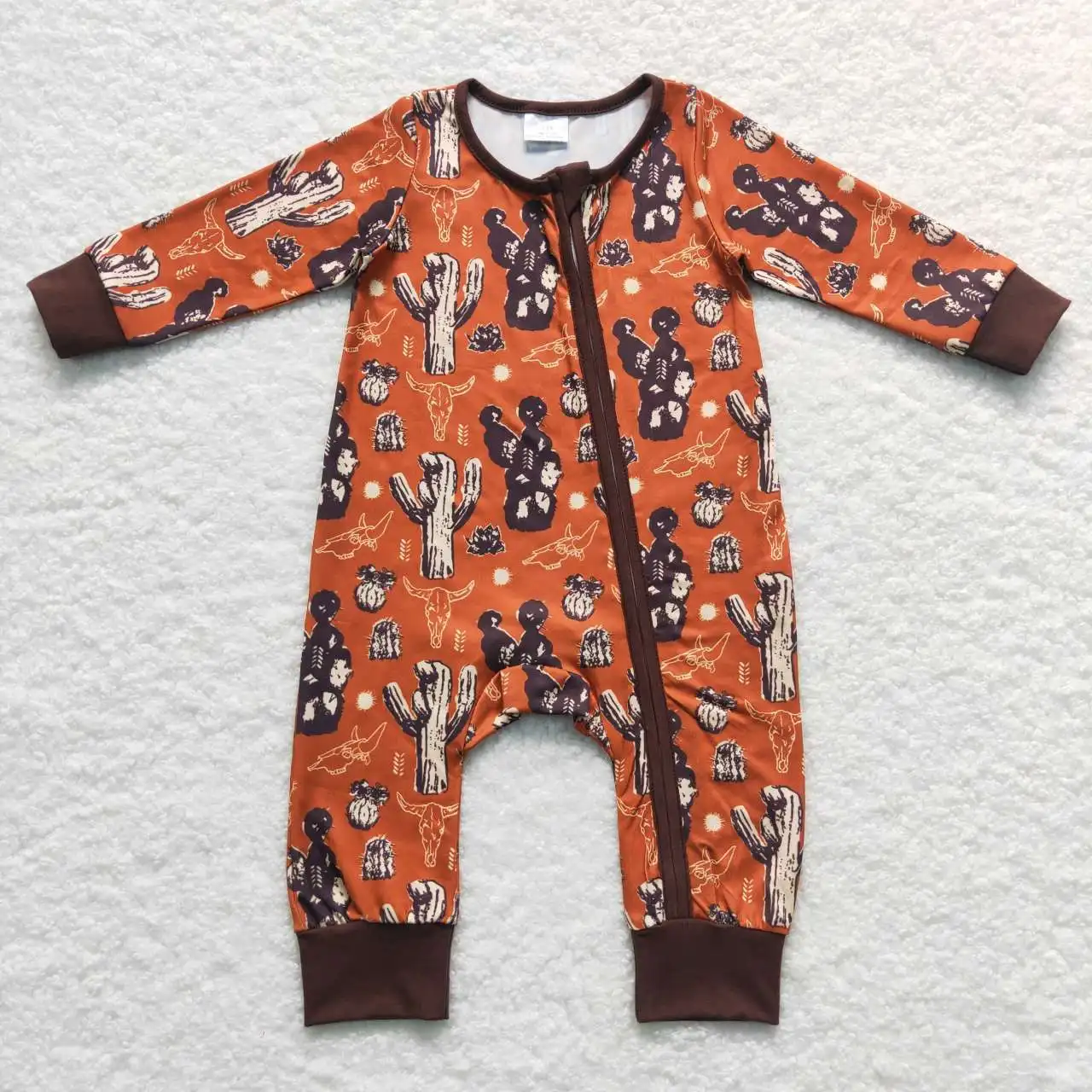 Kids One-piece Newborn Coverall Bodysuit Zipper Long Sleeves Jumpsuit Toddler Western Baby Boy Cactus Cow Romper Clothing