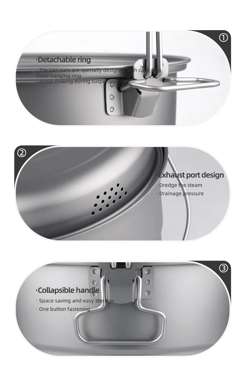 Titanium Hanging Pot with Steaming Rack & Folded Handle Camping Cooking Pot Soup & Stock Pots