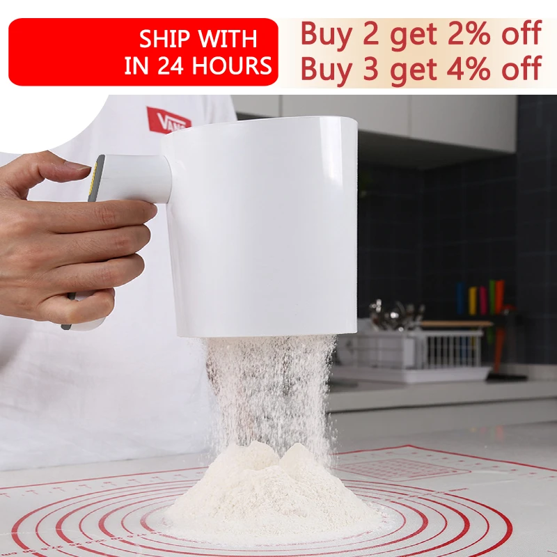 1 Liter Handheld Electric Flour Sieve Icing Sugar Powder Stainless Steel Flour Screen Cup Shaped Sifter Kitchen Pastry Cake Tool