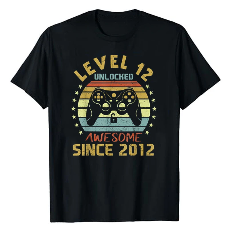 

Gifts Graphic Aesthetic Clothing 12-Years-Old Gamer Tee Tops Level 12 Unlocked Awesome Since 2024 12th Birthday Gaming T-Shirt X