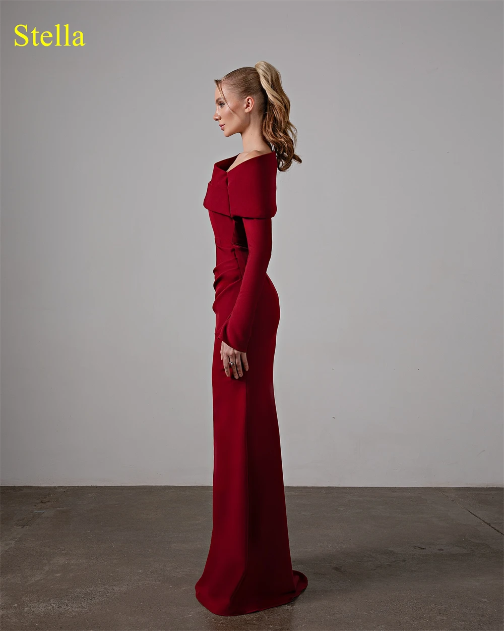 Customized Mermaid Exquisite Burgundy Jersey Evening Dress Classic Off the Shoulder Long Sleeves Homecoming Dresses Party Gowns image 5