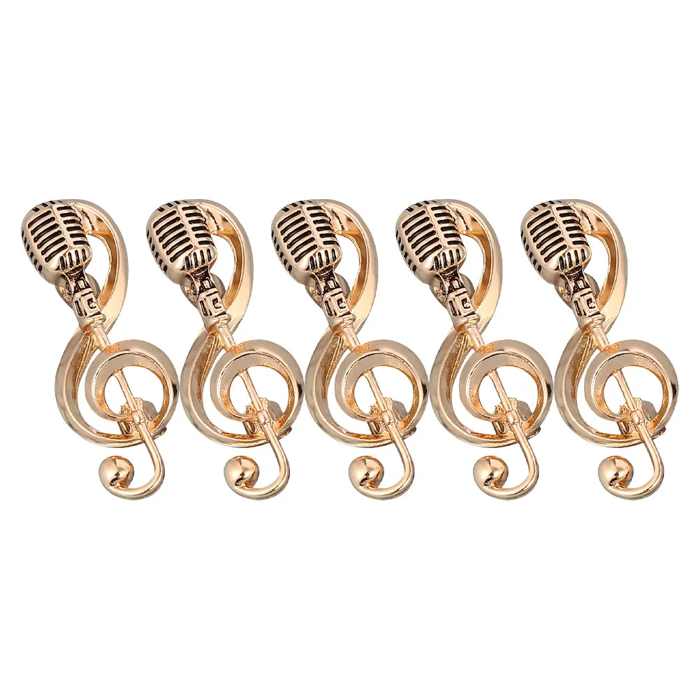 5Pcs Musical Instrument Brooch Pin Microphone Retro Metal Brooch for Women Men Vintage Style Lapel Pin Daily Wear