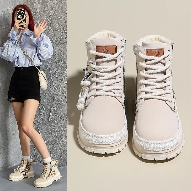Women's High Top Popular British Style Boots Paired With Skirts, Thick Soled High Rise, Stylish And Comfortable Short Boots