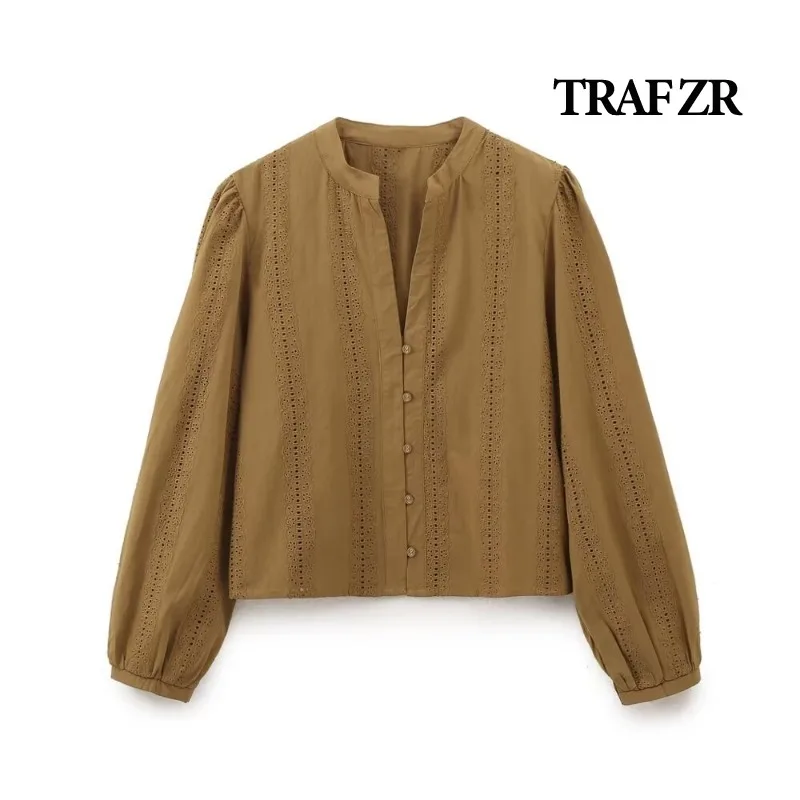 TRAF ZR Embroidery Blouses for Lady Y2K Tops Harajuku Fashion Vintage Blouse Elegant Women\'s Luxury Blouses Long Sleeve Shirt