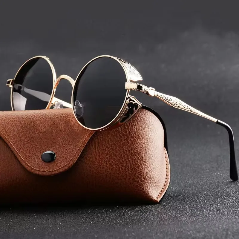 

Steampunk Round Frame Sunglasses For Men Women High Quality Design Fashion Vintage Metal UV Protection Punk Sun Glasses Eyewear