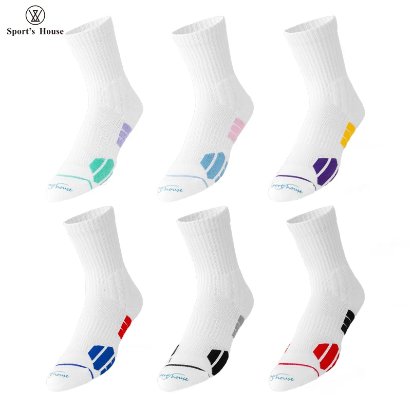 SPORT'S HOUSE Men's mid-tube basketball socks Towel bottom elastic ribbed high elastic moisture absorbent outdoor running socks