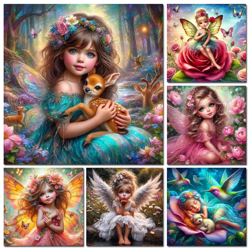 Diy 5d pintura diamante fada novo 2024 mosaico redondo completo paisagem imagem kit ponto cruz arte strass decoração para casa presente