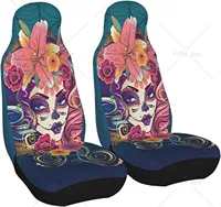 Halloween Sugar Skull Makeup in Flower Crown Car Seat Covers Front Vehicle Seat Protector Car Mat Covers Truck Automotive
