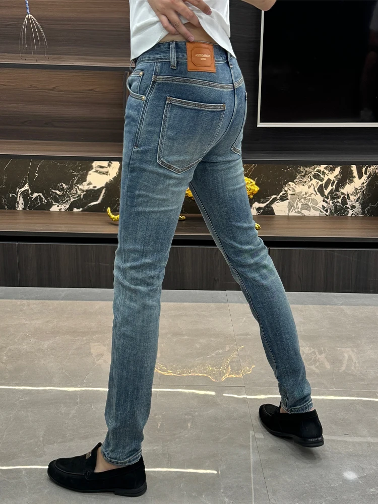 Blue Denim Jeans Men's Fashion Slim Fit Casual Ankle-Length Pants Simple Stylish Autumn New Arrival Polyester Cotton Lycra