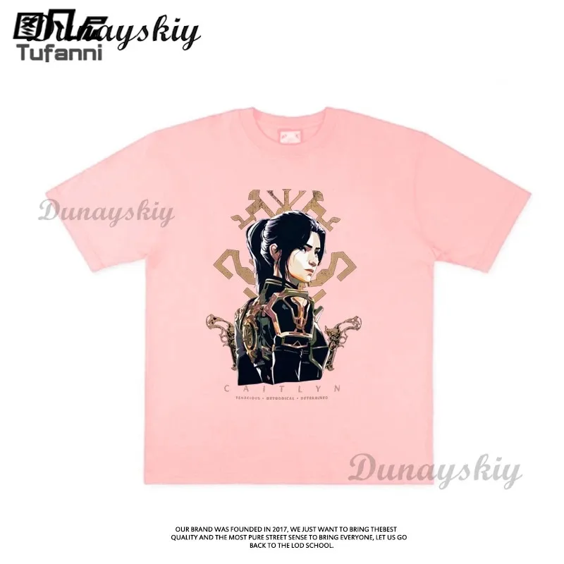Футболка для косплея Arcane Caitlyn Vi, винтажная хлопковая футболка с рисунком аниме, повседневная уличная одежда с принтом на заказ, эстетические рубашки с героями мультфильмов