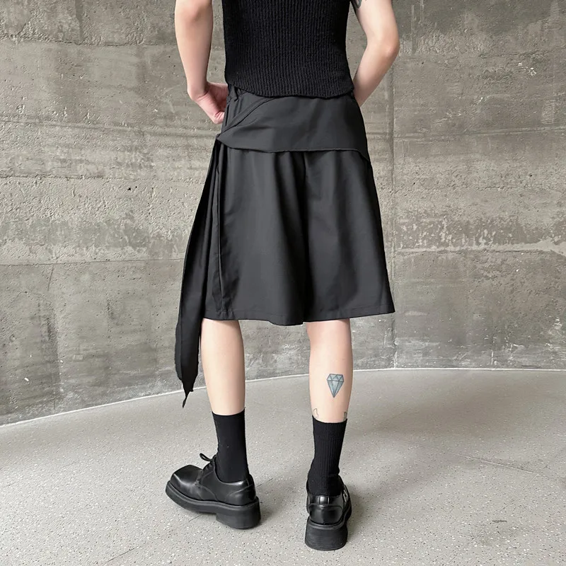 Fashion Men's Wide Leg Shorts Irregular Ribbons High Waist Hip Hop Oversized Short Pants