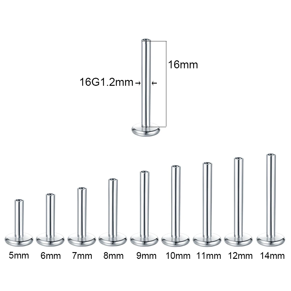10pcs/lot Stainless Steel 16G Internally Threaded Flat Disc Lip Labret Post Piercings Earring Helix Replacement Accessory
