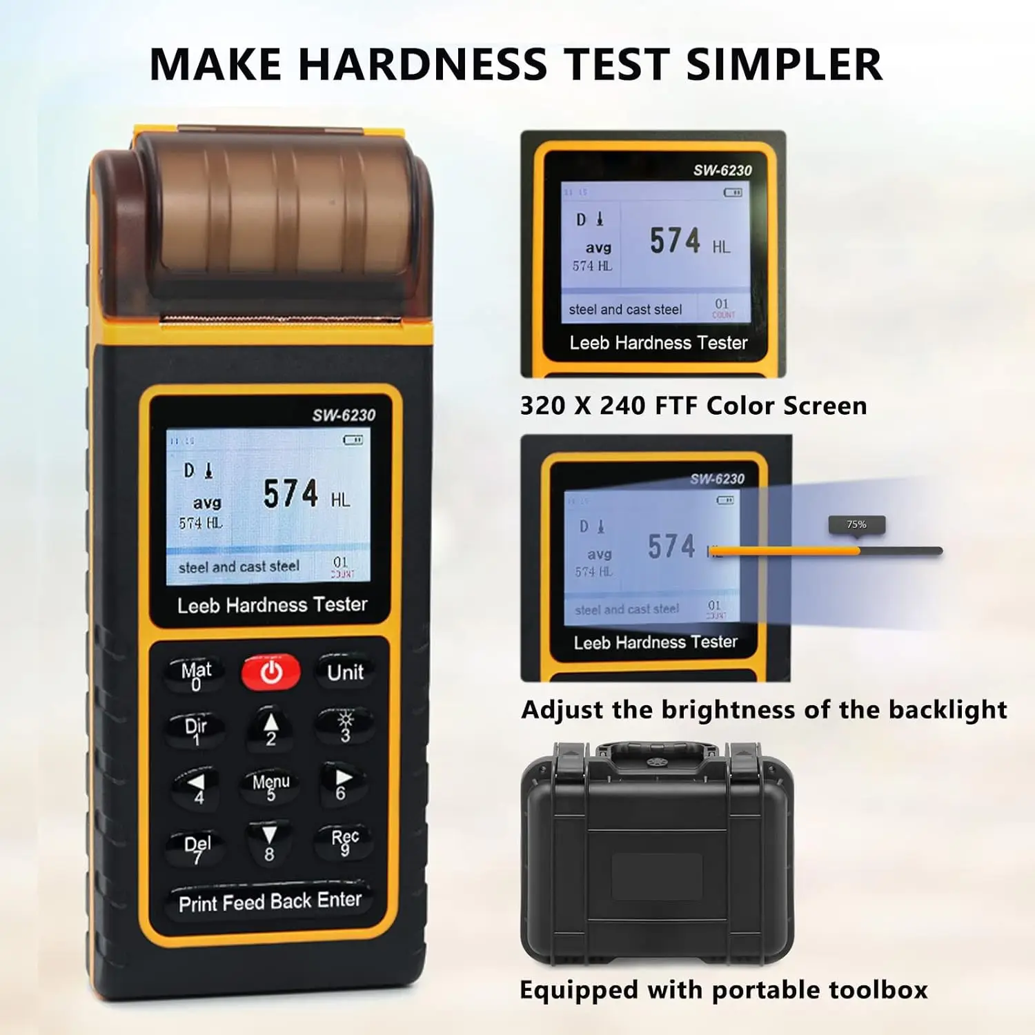 Metal Hardness Tester with Printer, 170~960 HLD, Digital Non-Destructive Leeb Testing with USB Output PC Software Analysis