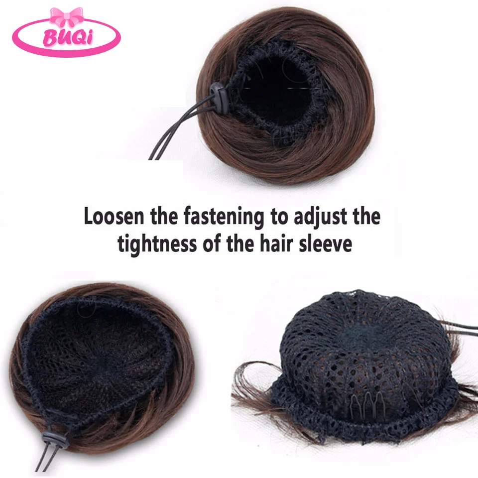 BUQI-Elástico Sintético Cabelo Bun Scrunchie, Chignons Encaracolados, Corda Do Cabelo, Alta Temperatura, Clipe Falso Natural, extensões De Rabo De Cavalo