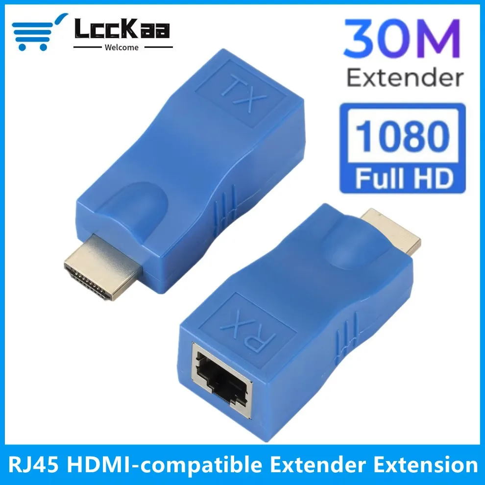 LccKaa 1080P HDMI-compatible Extender RJ45 Ports Network Up to 30m HDMI-compatible to RJ45 Over CAT5e / 6 UTP LAN Extender Cable