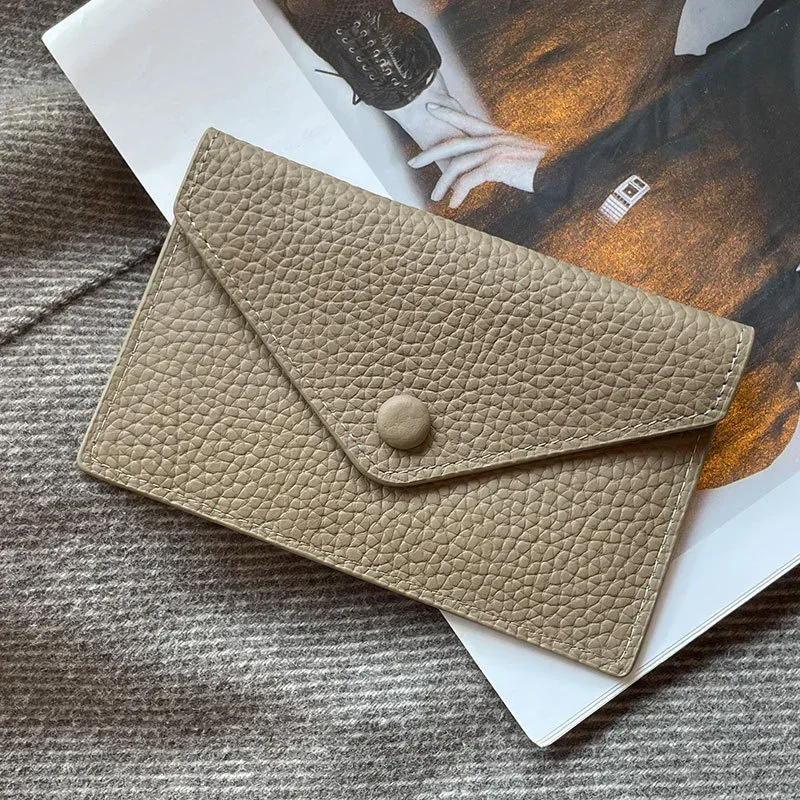 Ultra-thin Ins Style Genuine Leather Card Holder Fashion Mini Short Envelope Women Wallet Korean Japan Credit Card Case Purse