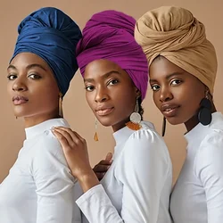 Women's black contract African ethnic long elastic knitted headscarf, summer breathable, lightweight, multi-purpose dustproof so