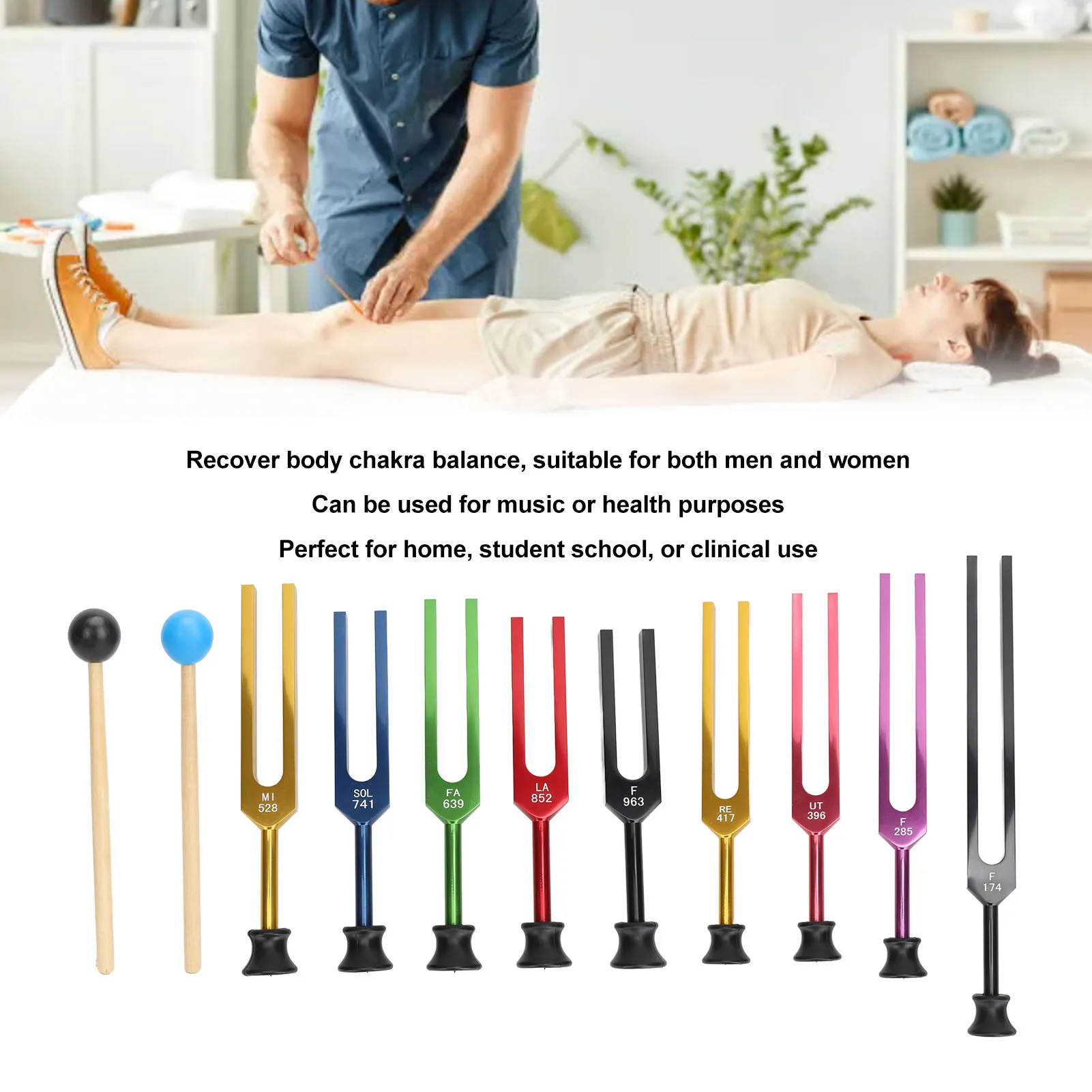 Ensemble de diapasons en alliage d'aluminium, diapason résonant à longue durée de vibration avec marteau pour la guérison