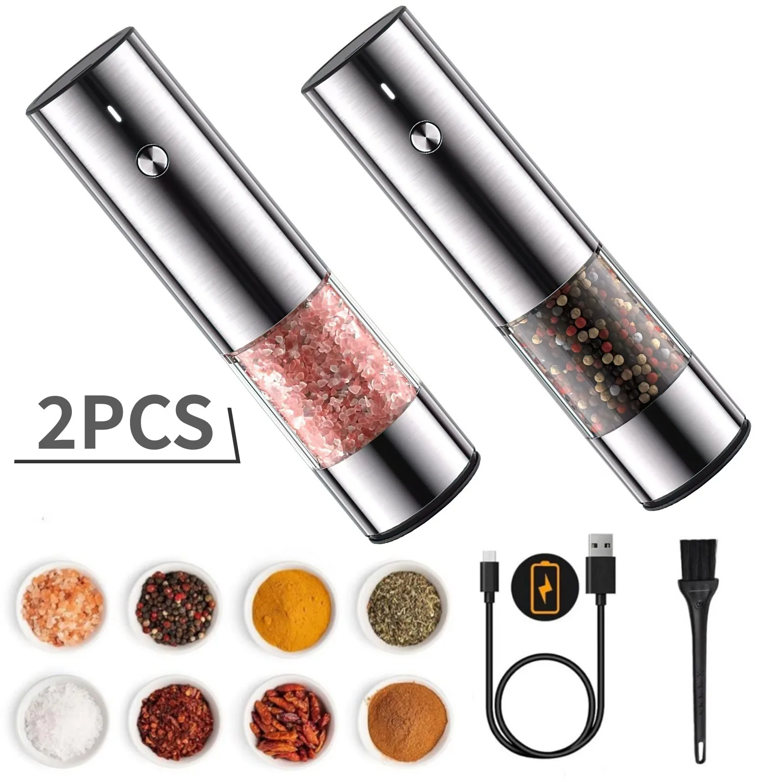 

2pcs Electric Salt and Pepper Grinder Set with 6 Adjustable Coarseness Type-C Fast Charging Auto Salt And Pepper Grinder Kits