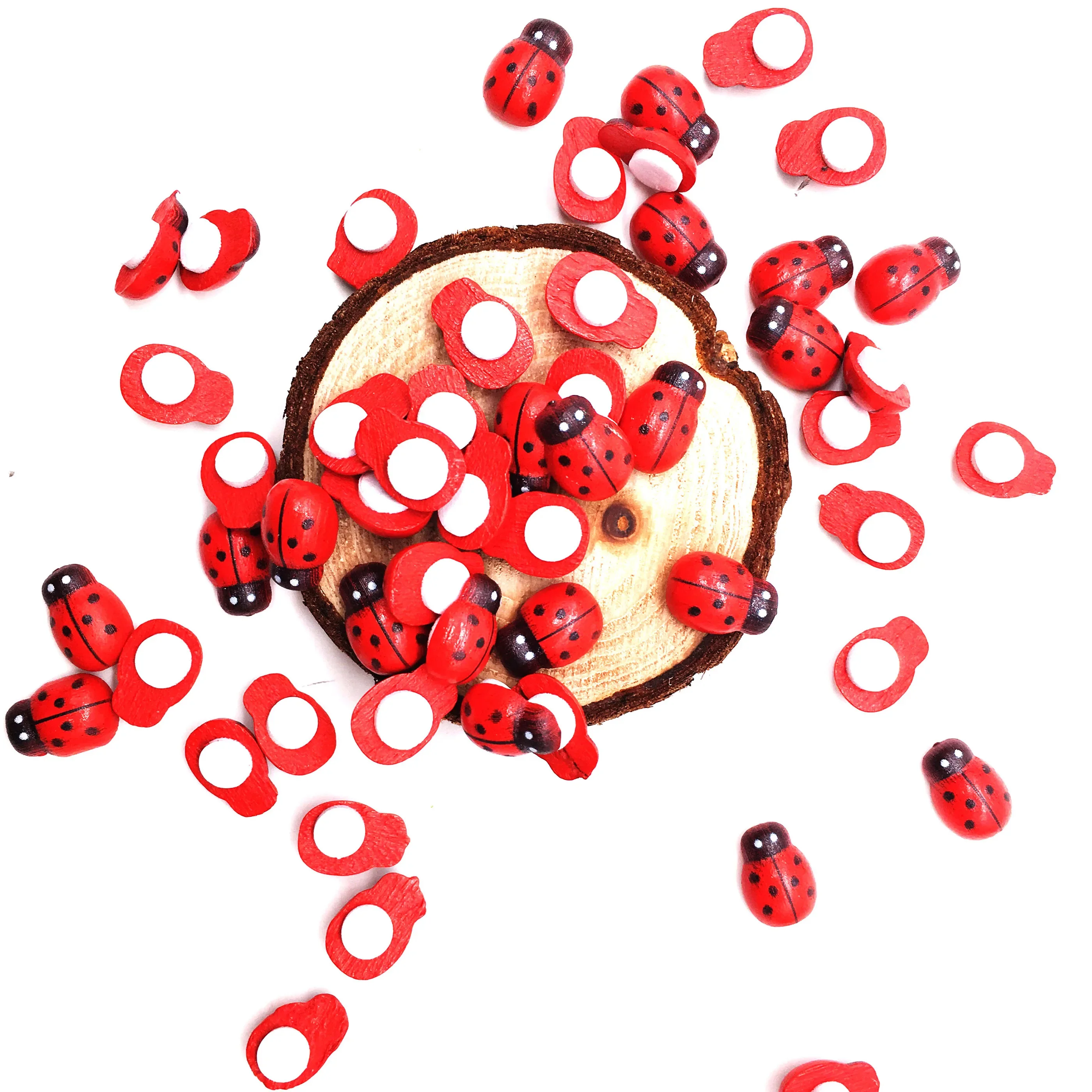 

100pcs/Bag Wooden Ladybird Ladybug Sticker Children Kids Painted Adhesive Back DIY Craft Home Party Holiday Decoration E