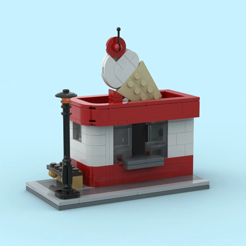 City Street View Model MOC Building Bricks City Ice Cream Shop Modular Technology Children Holiday Gifts Assemble Toys Suit