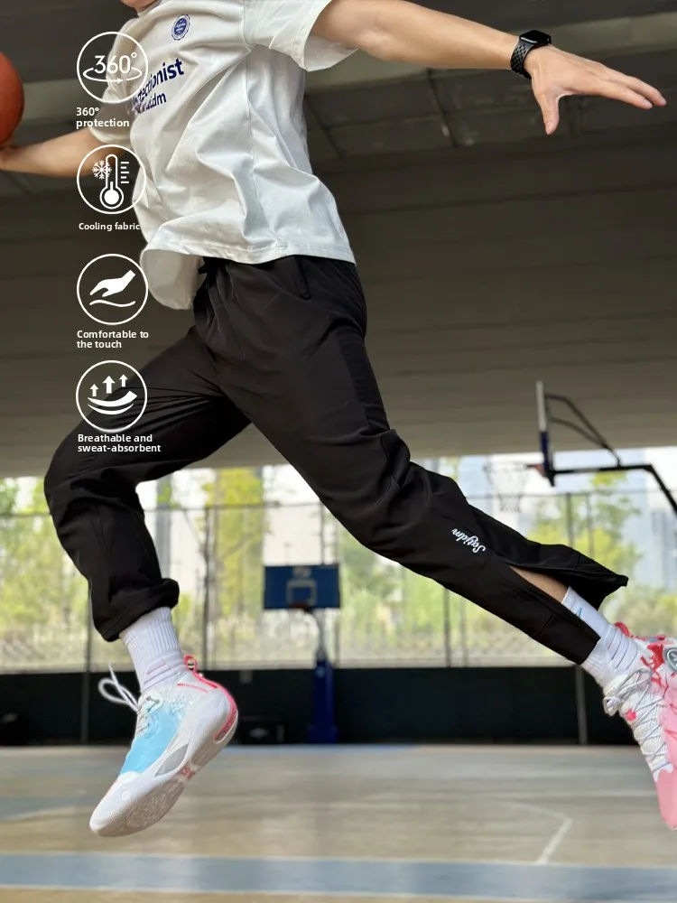 

SATJDM Spor Trousers with Zipper Nine-Piece Baskeall Training Running Fitn Qui-Drng Loose Fit Casual Pants