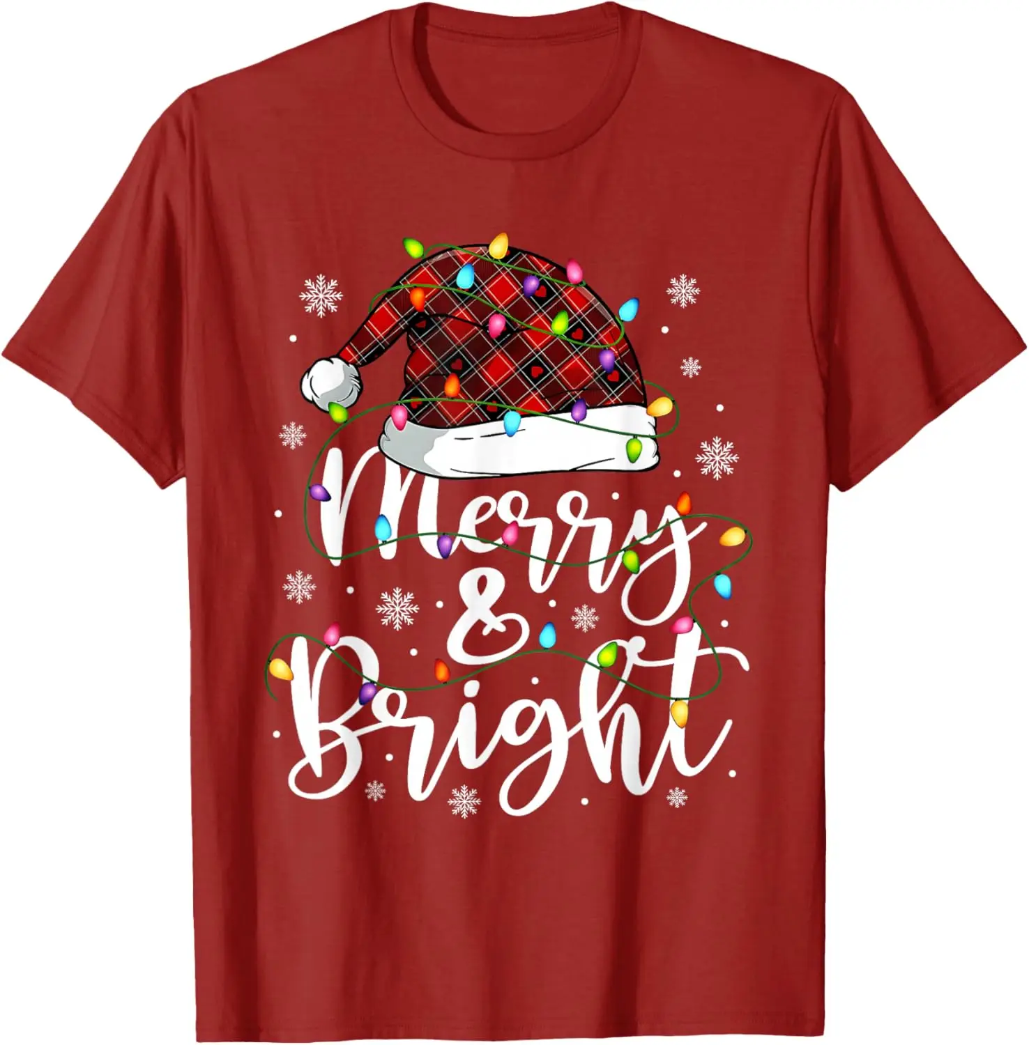 Merry and Bright Lights Red Santa Hat Xmas Family Men Women T-Shirt Graphic T Shirts Y2k Top Vintage Tops Cotton Short Sleeve