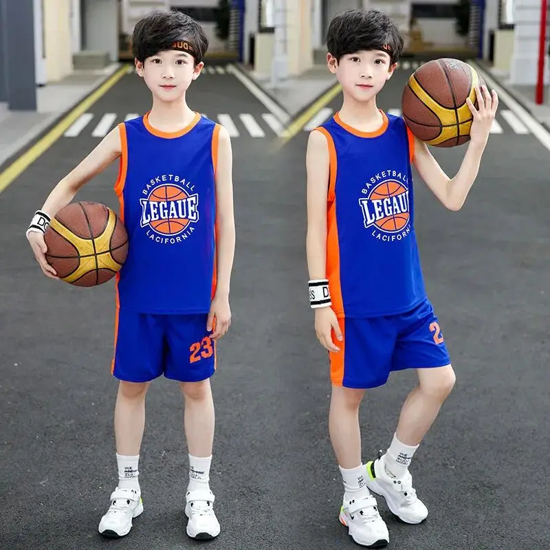 

Kids Boys Sports Suit New Summer Children's Quick-drying Short-sleeved Basketball Suit Two-piece Teen Boy Clothes Set