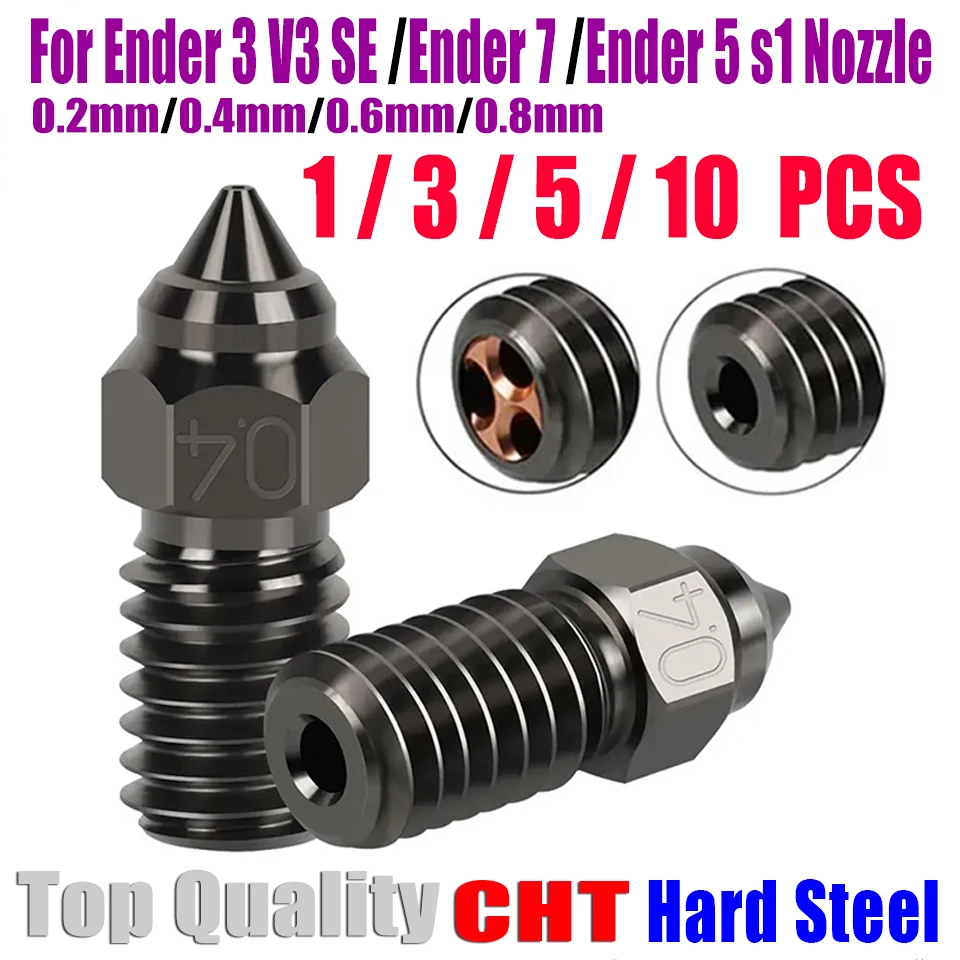 For Ender 3 V3 SE Nozzle 0.2 0.4 0.6 0.8mm CHT Hard Steel Nozzle High Speed for ender7/Ender 5 S1 Serise NOZZLE 3D Printer Parts