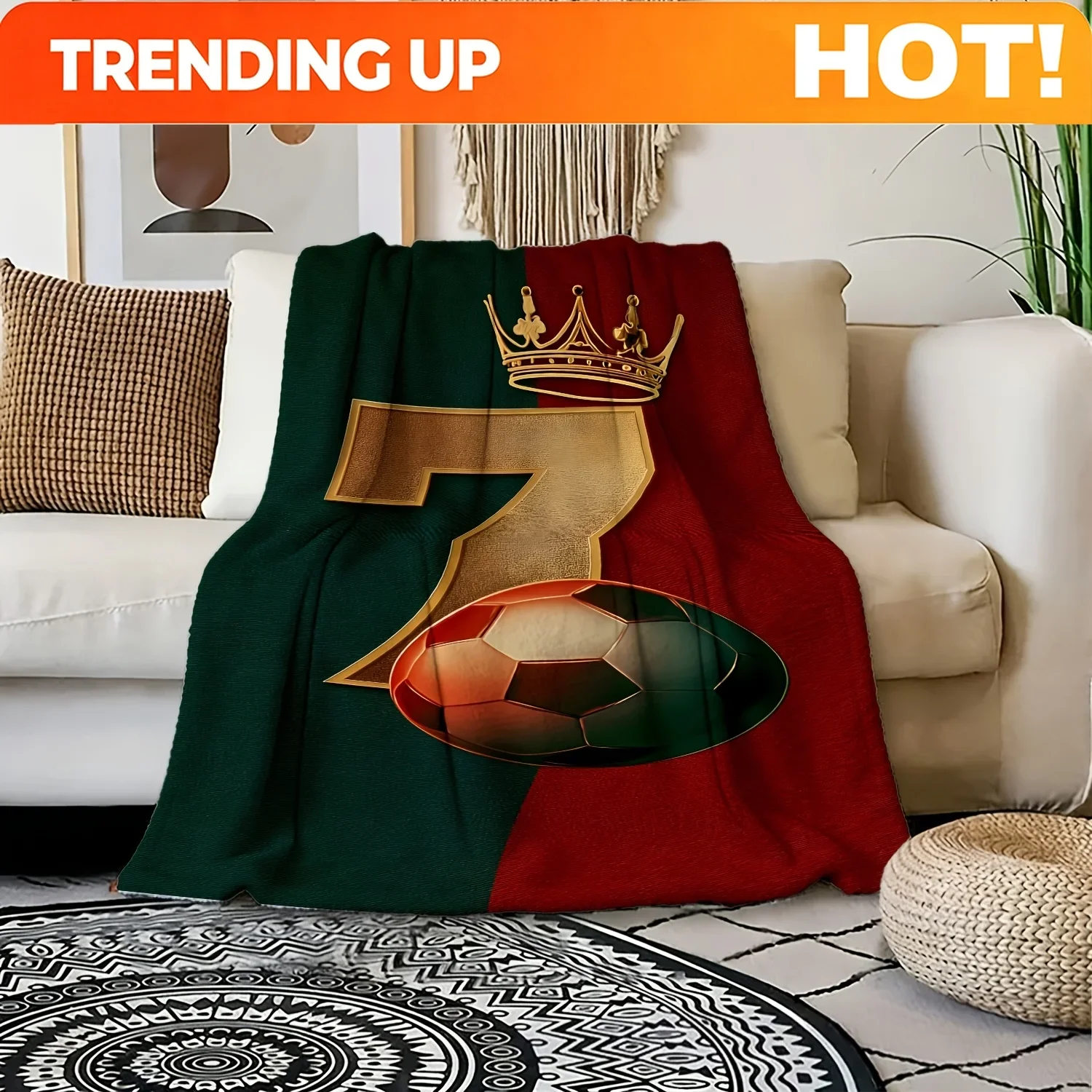 Custom 1pc Small Throw Blanket, Golden Crown Football Number 7 Glory Symbol Portable Blanket For Bedroom, Living Room Sofa, Trav