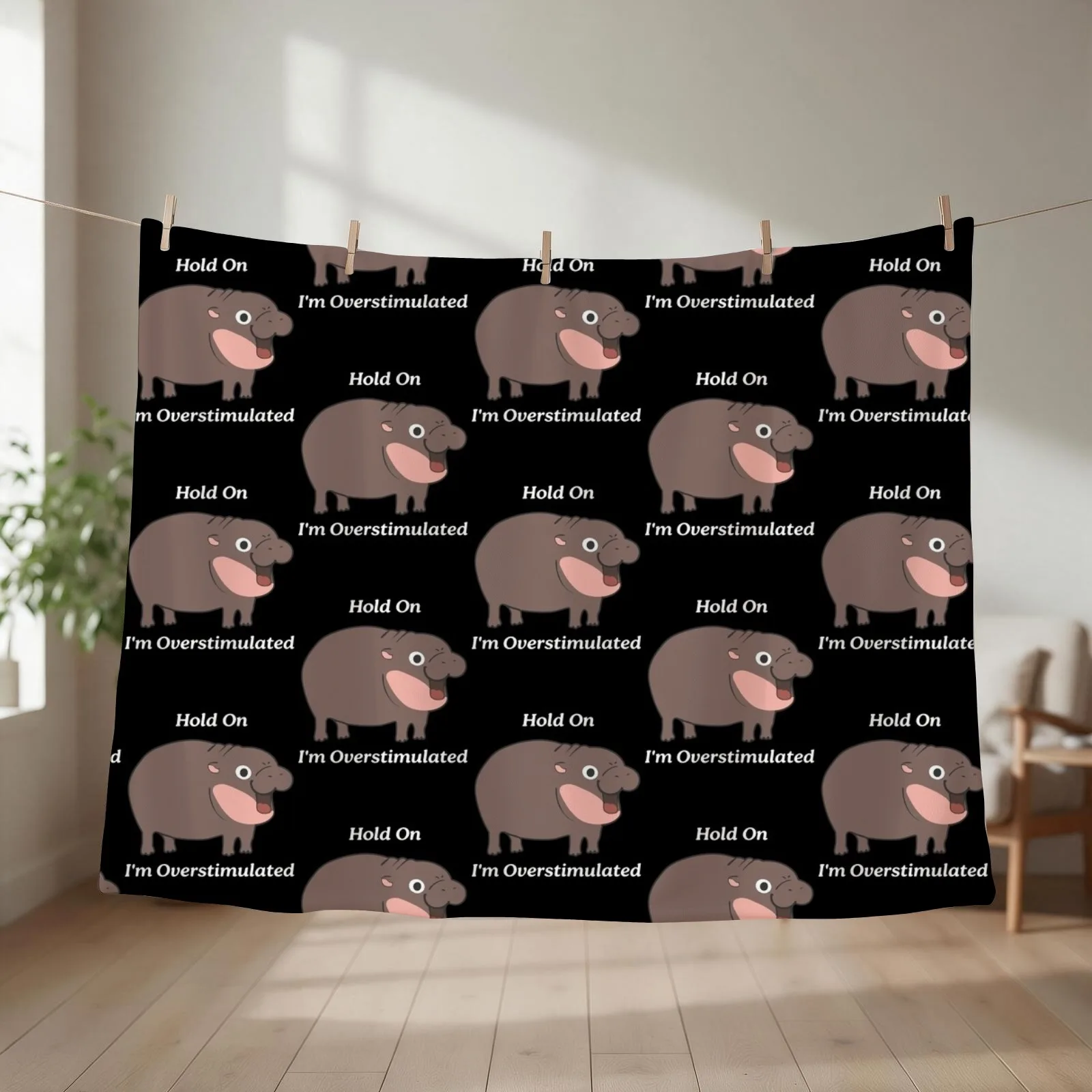 Moo Deng Hold On I'm Overstimulated Throw Blanket Luxury St Summer cosplay anime Sofa Blankets