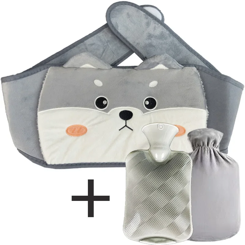 3-Piece Set Filling Water Type Hot Water Bag Hot Water Bottle Cover Plush Animal Belt Winter Menstrual Women Belly Hand Warmer