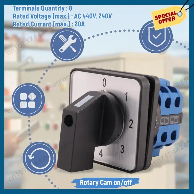 -A15I 8端子5ポジションマスターコントロールロータリーカムスイッチ20Aブラック+ブルー