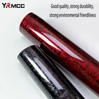 Película de vinilo de fibra de carbono autoadhesiva, envoltura de vinilo de ajuste automático, película para carrocería de coche, color negro y rojo brillante, pegatinas para motocicleta, accesorios para coche
