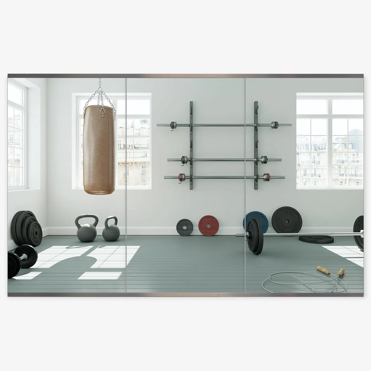 

48x24 Wall Mounted Frameless Gym Mirror, 3 Pack Tempered Glass with Polished Edge for Home Workout Room