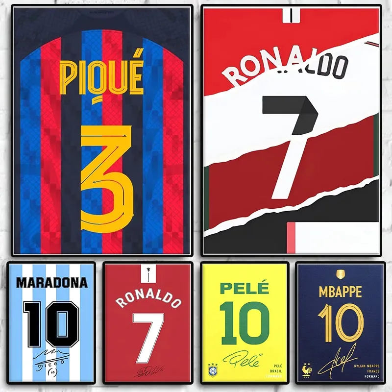 Football Star Athlete Jersey Name Poster Maradona Ronaldo Soccer Player Canvas Painting Wall Art for Living Room Home Decor Gift
