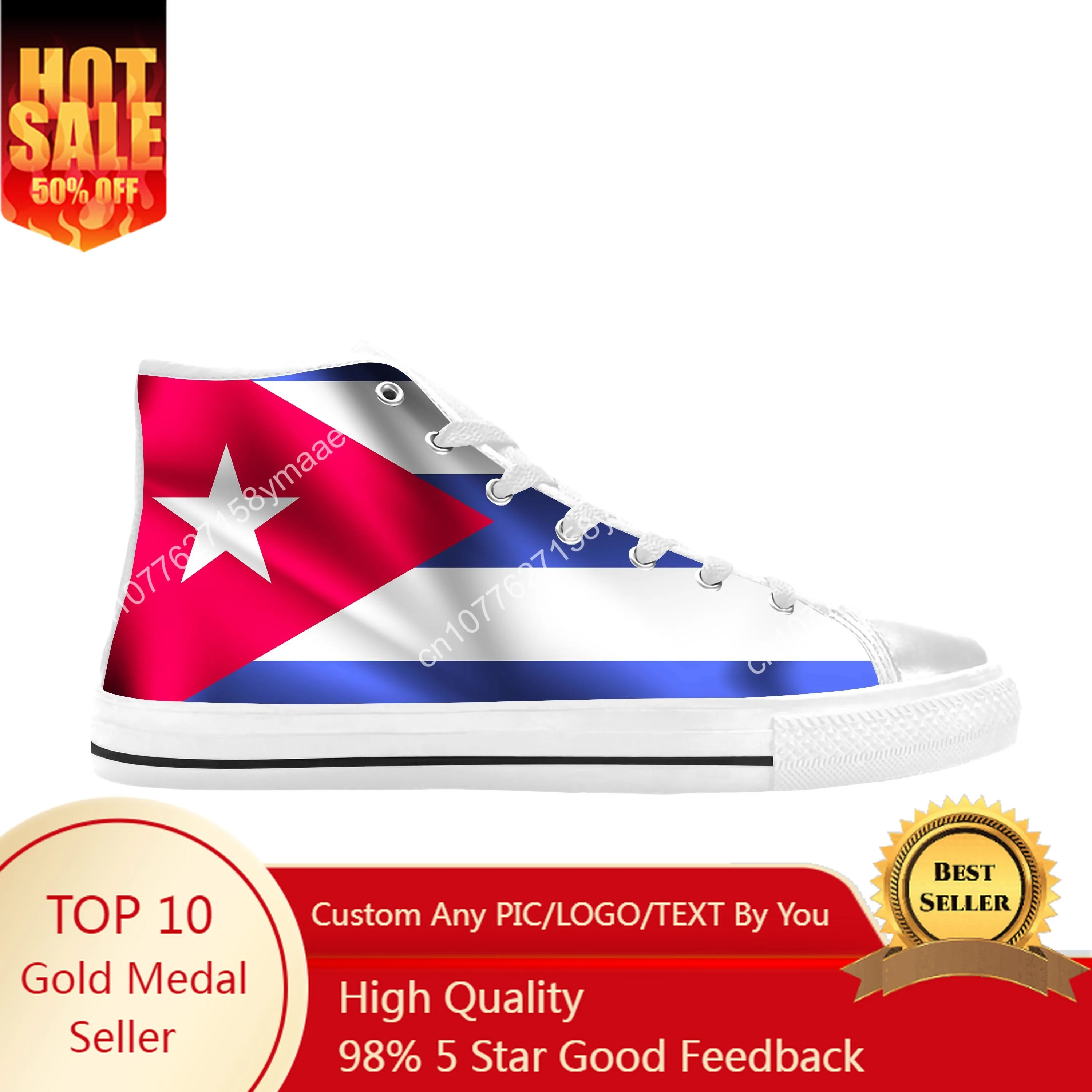 

Hot Cuba Cuban Flag Patriotic Pride Funny Fashion Casual Cloth Shoes High Top Comfortable Breathable 3D Print Men Women Sneakers