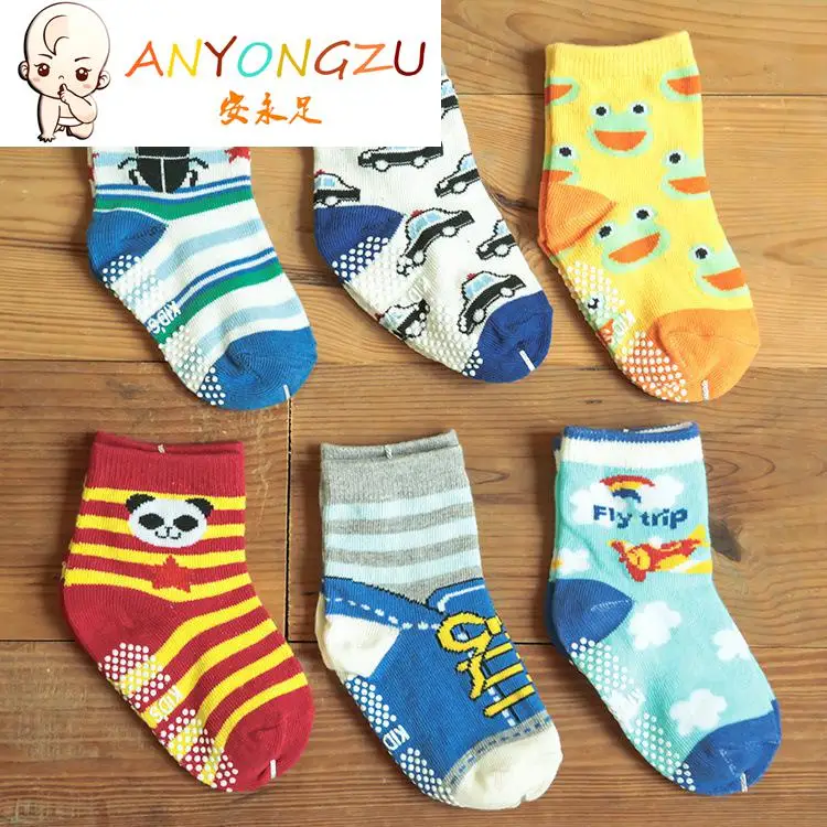 New Design 12piar/lot  Cotton Baby Socks Boys Girls Rubber Slip Resistant Floor Cartoon Gift  Eco Friendly For 1-3 Years