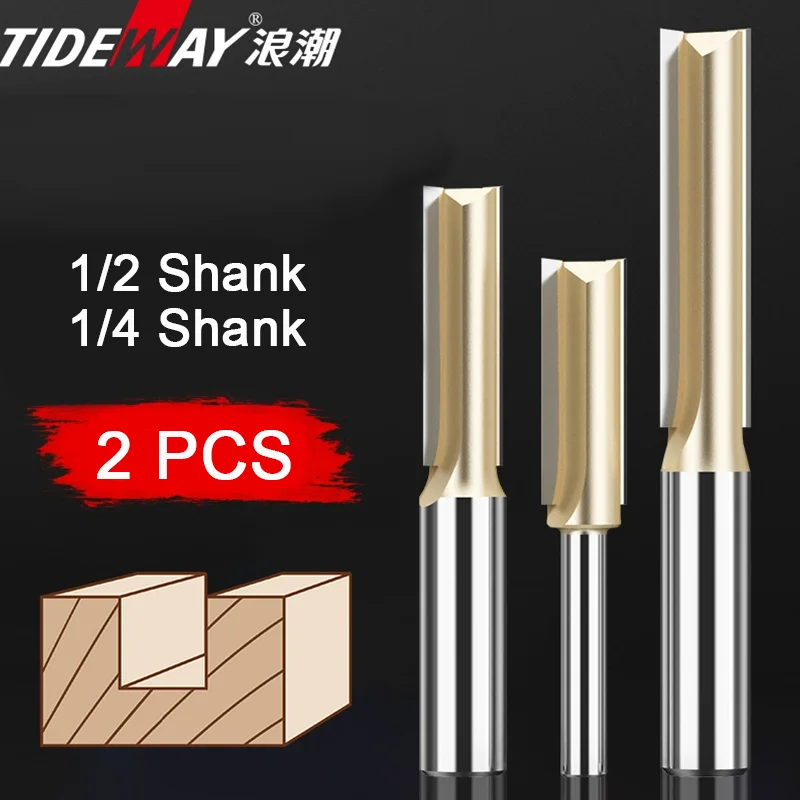 

Tideway Straight Router Bit 1/4 1/2 Shank Double Flute End Mill for Woodworking High Precision Trimming Slotting Cutting Tool