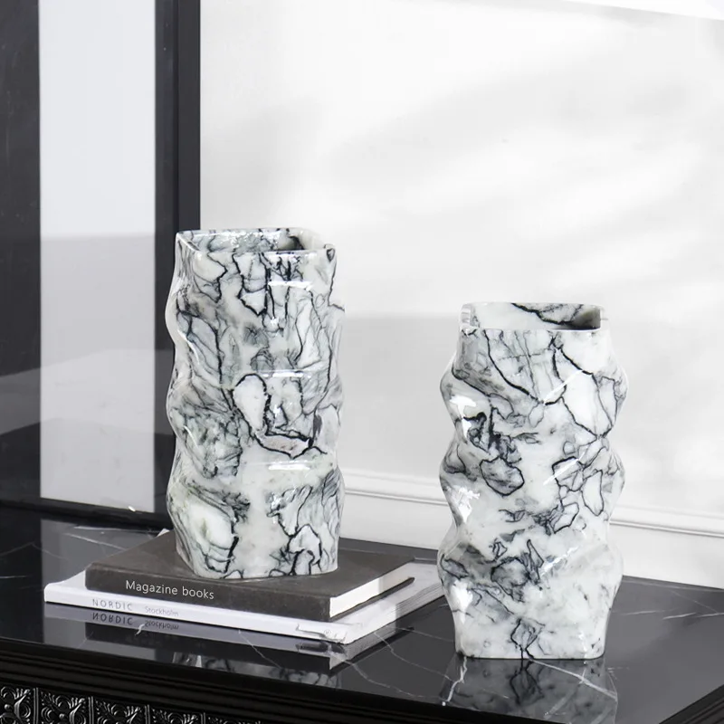 Natural marble vase B & B hotel flower arrangement flower arrangement model room decoration light luxury high-end ornament