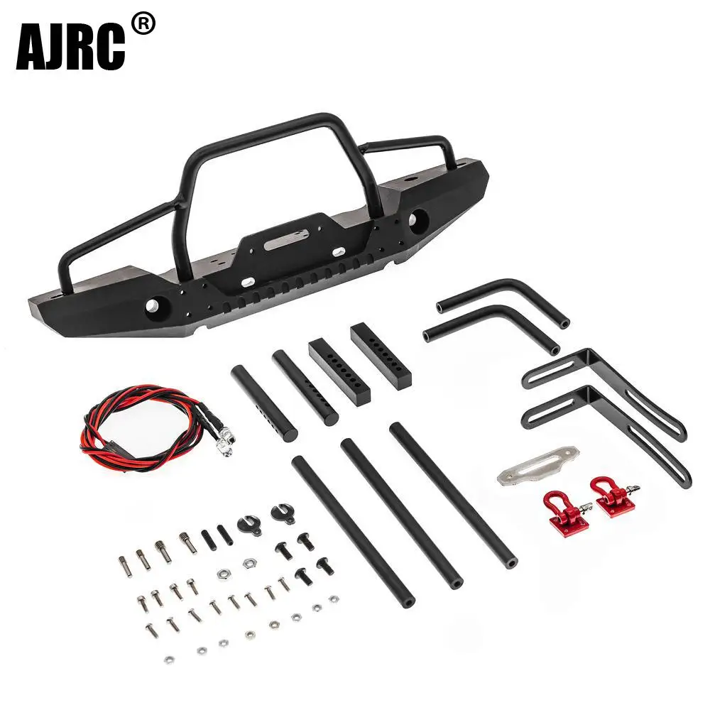 TRX4 Metal Front Bumper with Led Light for 1/10 RC Crawler Car TRX-4 D90 D110 Defender Axial SCX10 90046 Upgrade Parts