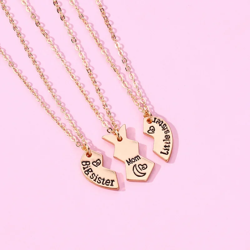 Lovecryst 3Pcs/set Family Suit Big Sister Little Sister Mom Necklace for Girls BFF Friendship Jewelry Gift