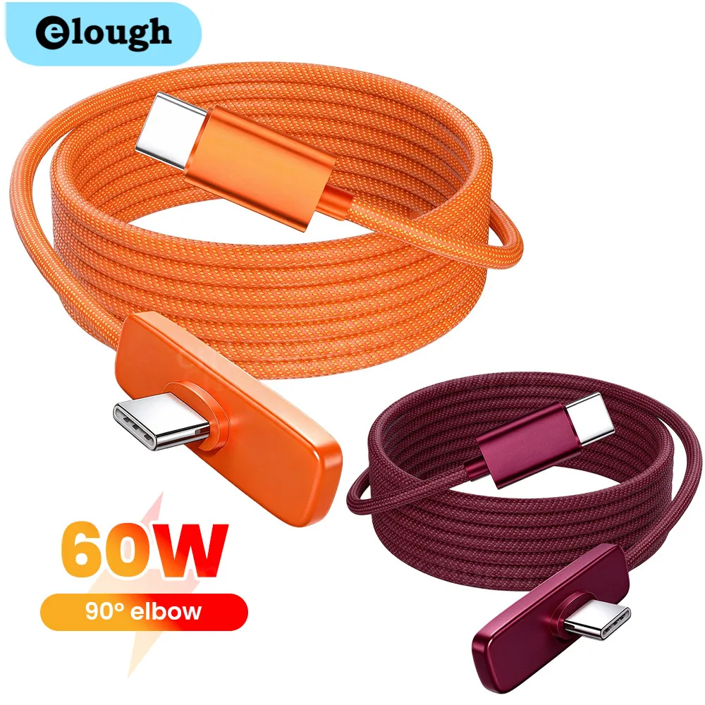 60W Fast Charging Type-C Angle Data Cable Nylon Braided USB C To USB C Gaming Wire Cord for iPhone 18 17 16 15 Pro Max Samsung