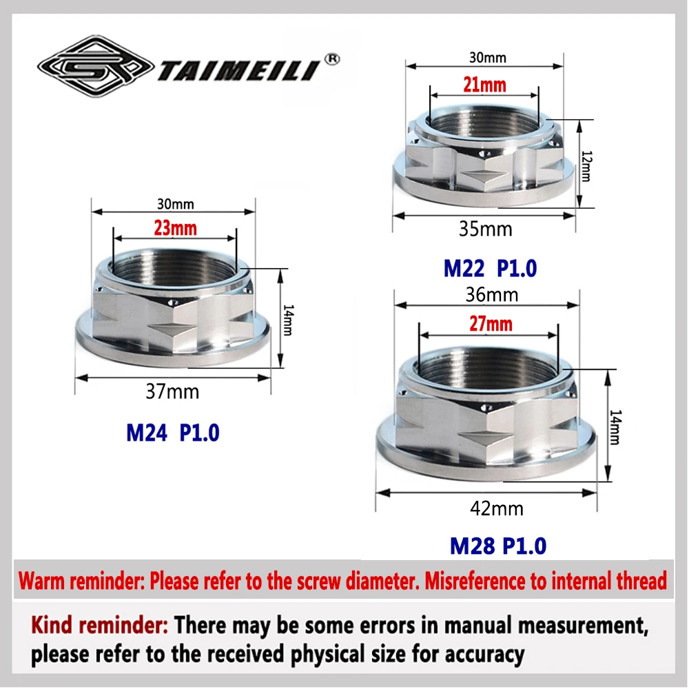 TAIMEILI Titanlegierungsmutter M22/M24/M25/M28 P1.0 Geeignet für Motorrad-Multifunktionsplatten Samsung-Mutter – Detail 2