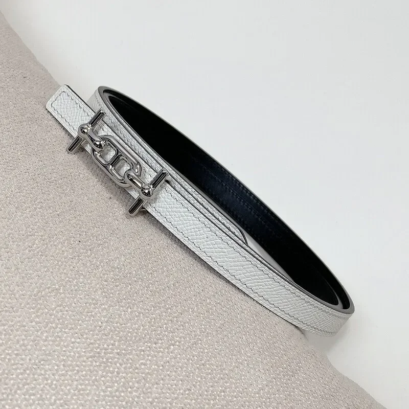 

Women's slim waist simple belt 1.3 fish grain full head layer with two sides with steel hollow-out buckle accessory belt