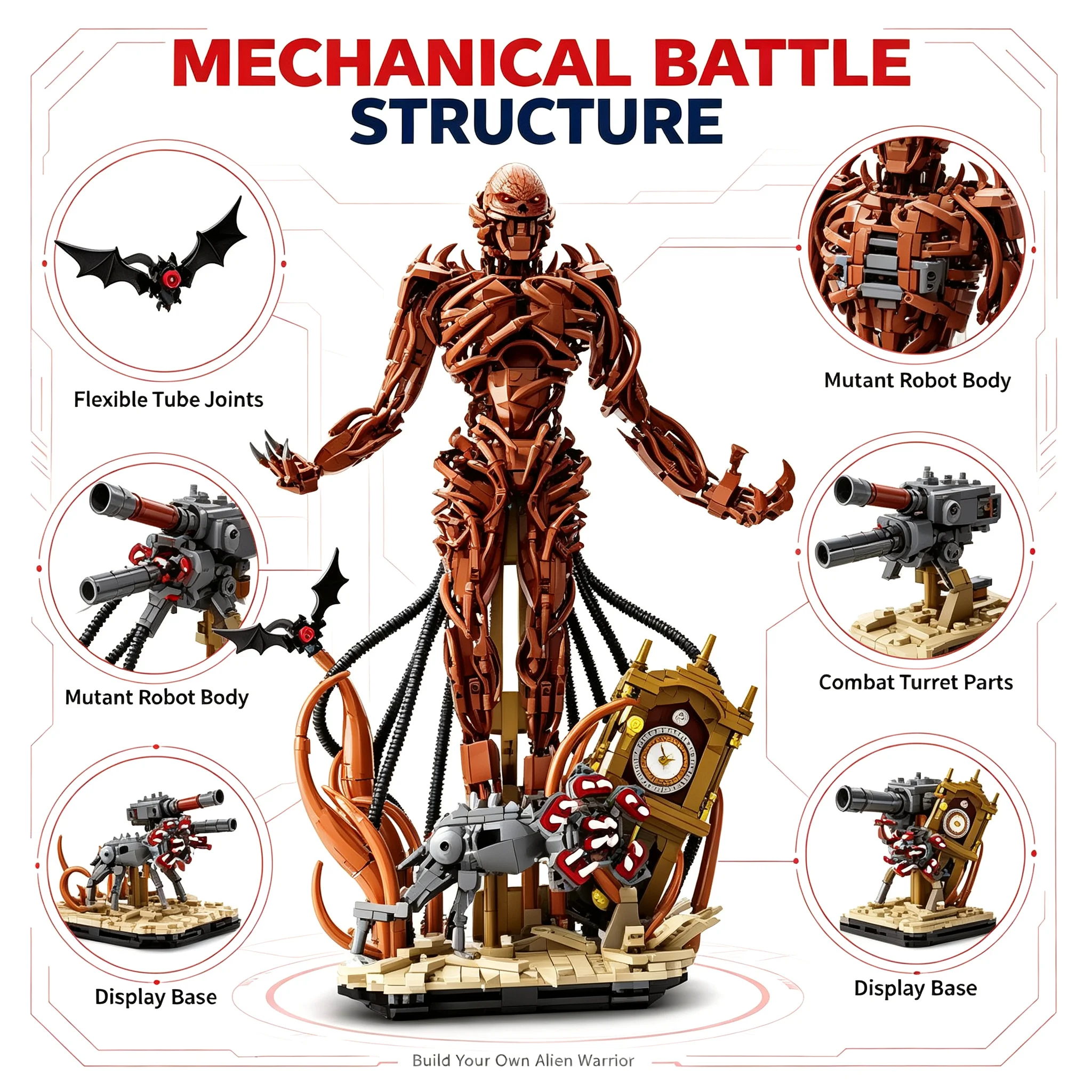 MOC Dark Mutant Monster Building Blocks Posable‑Joint Figure with Diorama Base & Hound Accessory Desktop DIY Bricks Model Gift