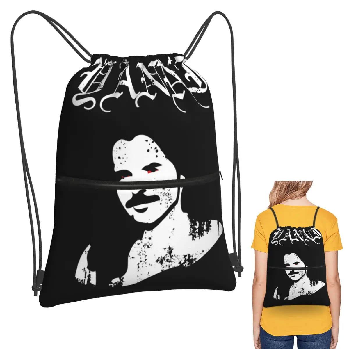 Yanni Black Metal Backpacks Multi-function Drawstring Bags Sports Bag Book Bags for Travel School
