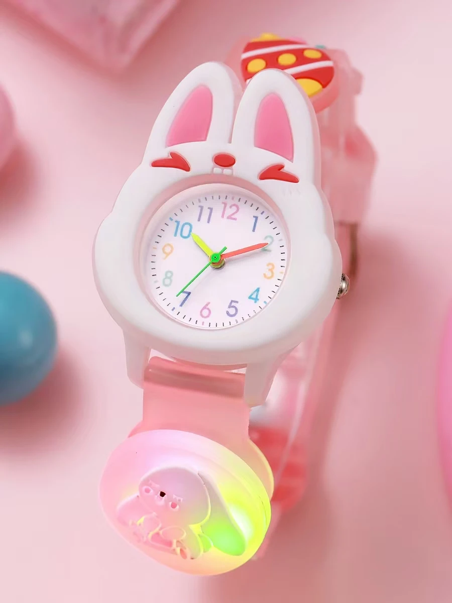 ساعة أرنب كرتونية لطيفة، ساعة كوارتز بأضواء باردة، مناسبة لهدايا عيد الهالوين